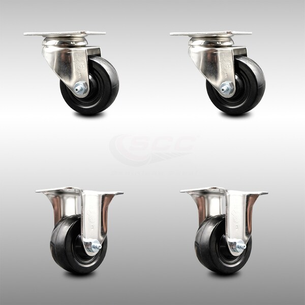 3 Inch 316SS Soft Rubber Wheel Swivel Top Plate Caster Rigid SCC, 2PK